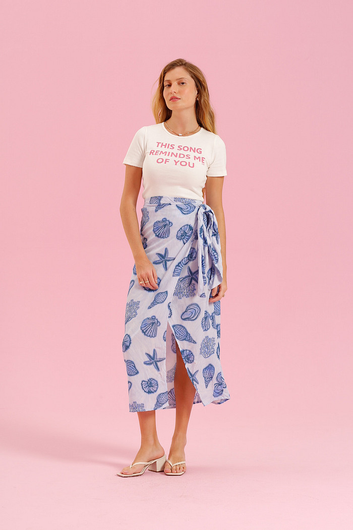 SAIA MIDI TRANSPASSADA AZUL FUNDO DO MAR