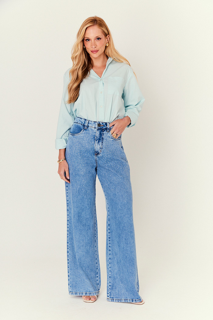 CALÇA JEANS COM STRASS JEANS