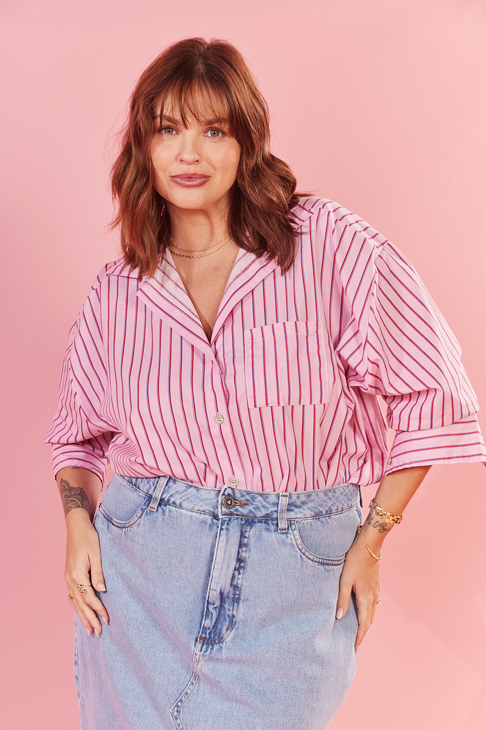 CAMISA JANAINA LISTRADO ROSA