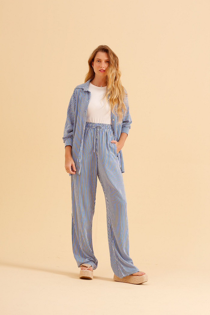 CAMISA MANGA LONGA LISTRADA LISTRADO AZUL