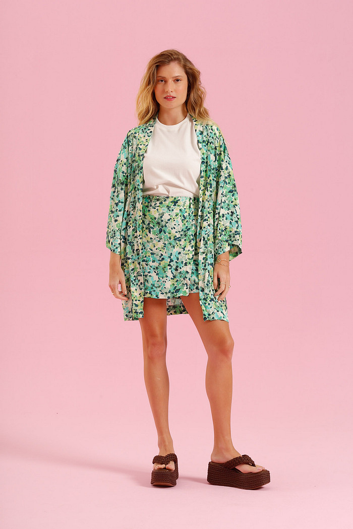 KIMONO ESTAMPADO VERDE ESTAMPA FLORAL