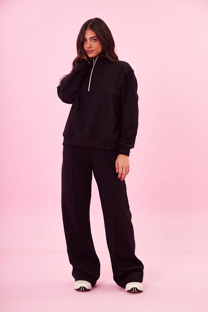 CONJUNTO PREMIUM DE MOLETOM COM ZIPER PRETO