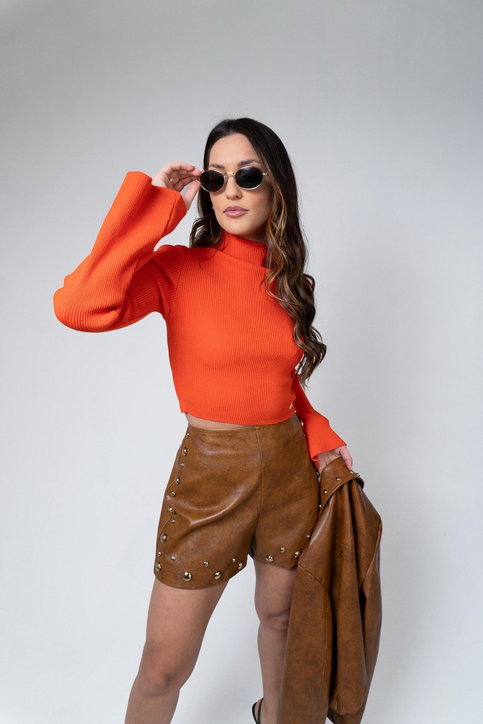 BLUSA TRICO CROPPED LARANJA TIGRARA