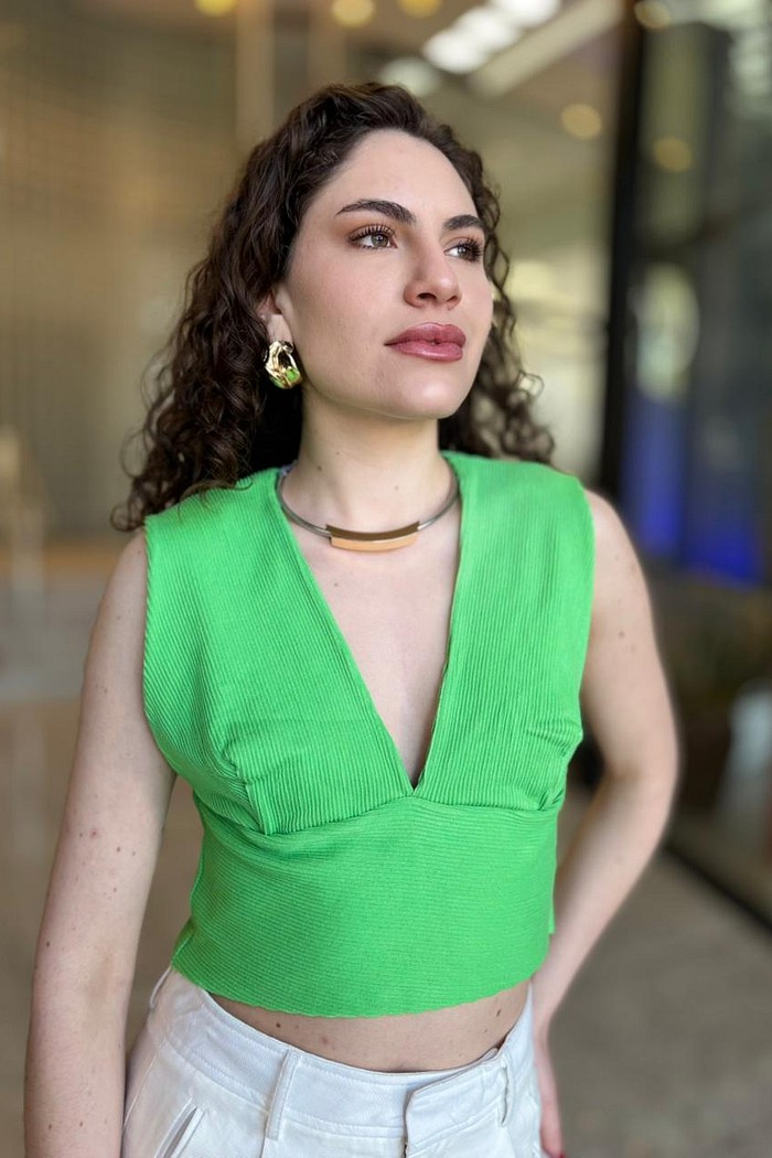 BLUSA BARRA DUPLA VERDE ANIMALE