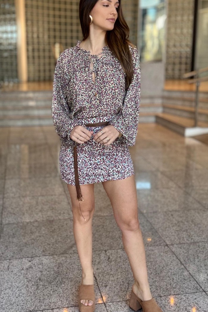 SAIA RETA ALTA CURTA COM FRANZIDO MORENA ROSA