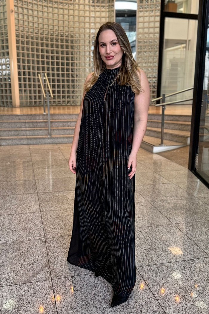 VESTIDO LONGO CAVA QUADRADA LISTRA COLOR ANIMALE