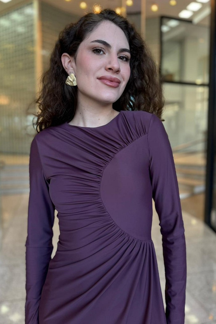 VESTIDO SUPER MIDI MANGA LONGA BORDO LANÇA PERFUME