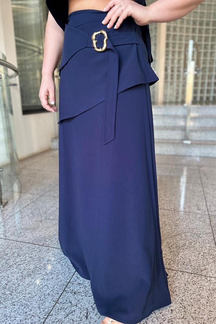 SAIA LONGA CINTURA ALTA  AZUL MARINHO LANÇA PERFUME