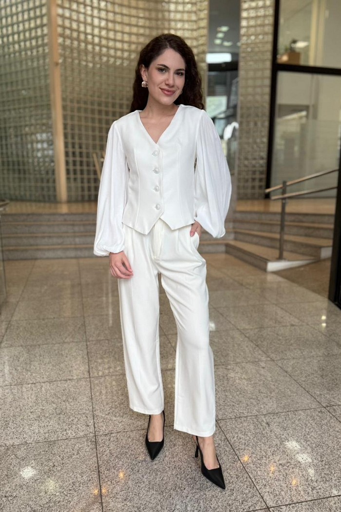 CALCA CARROT CINTURA ALTA OFF WHITE LANÇA PERFUME