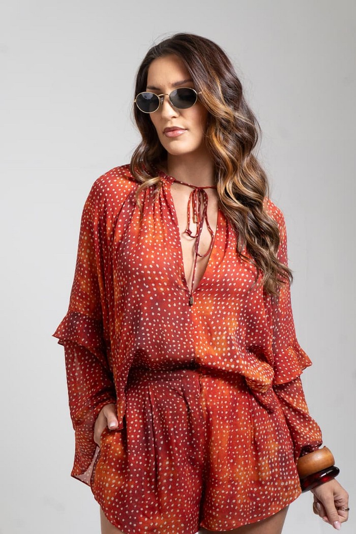 BATA BABADOS TALITA DE GEORGETTE VERMELHA ANIMALE