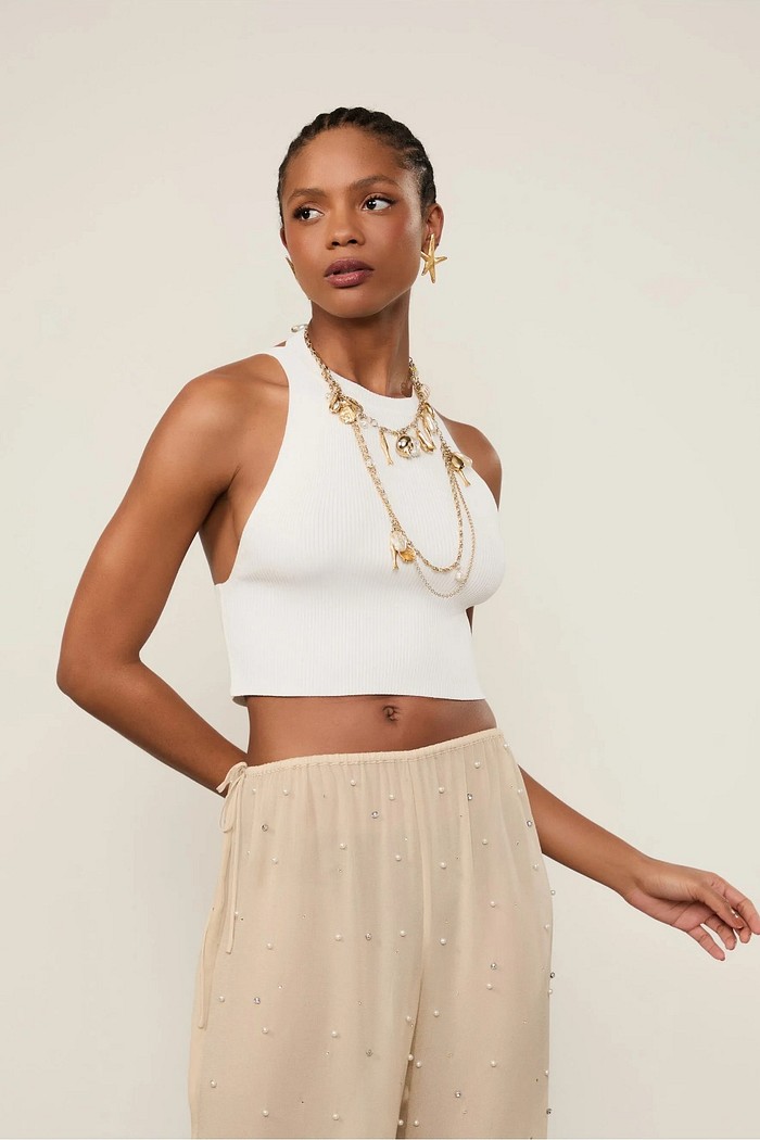 TOP HALTER LISO TRICOT DECOTE COSTAS OFF WHITE ANIMALE