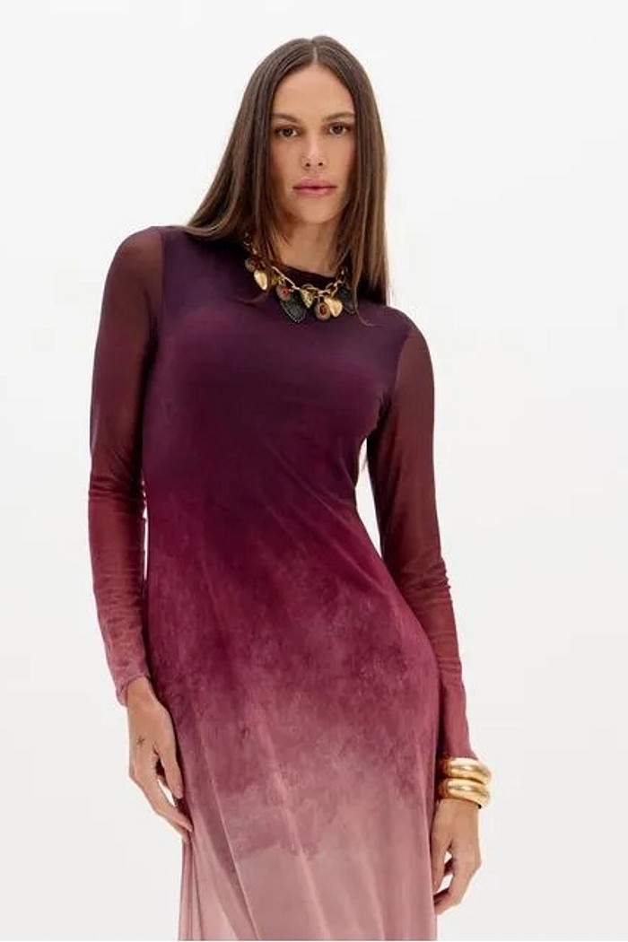 VESTIDO LONGO EVASE ESTAMPADO LANÇA PERFUME