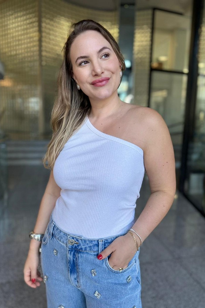 BLUSA  RIB UM OMBRO GLITTER BRANCO CALVIN KLEIN