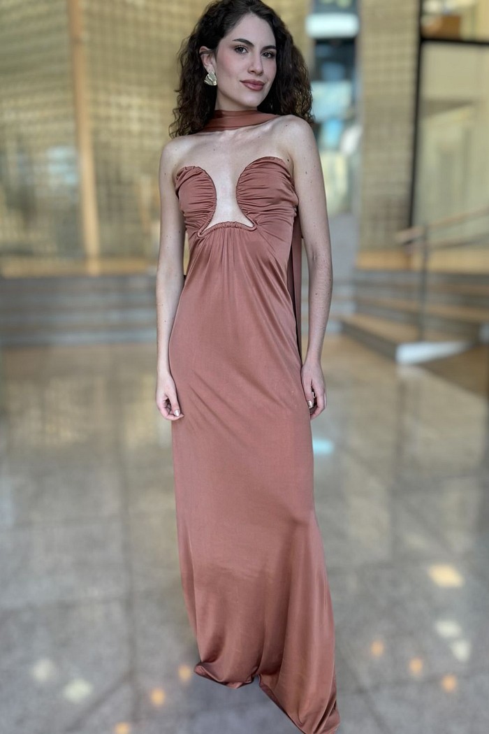 VESTIDO MIDI MARROM ORSO FORUM