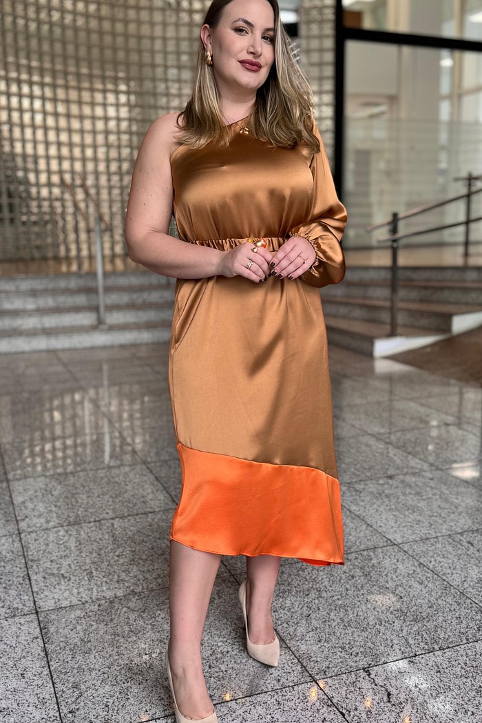 VESTIDO MIDI EM CETIM COM BABADO MORENA ROSA