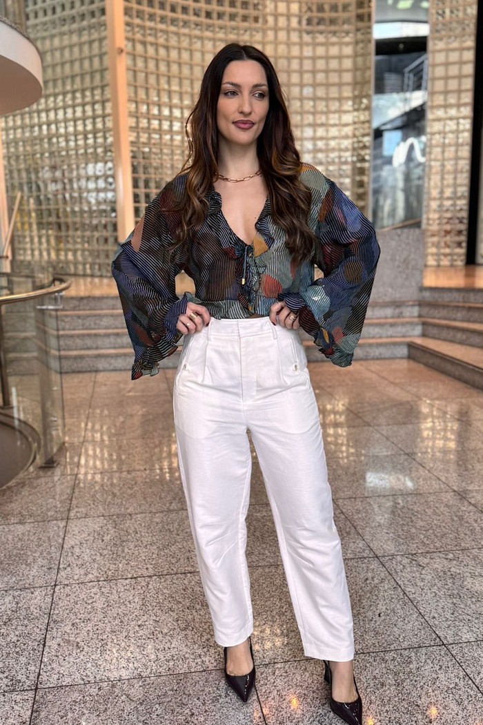 CALCA ALGODAO COM LINHO  OFF WHITE ANIMALE