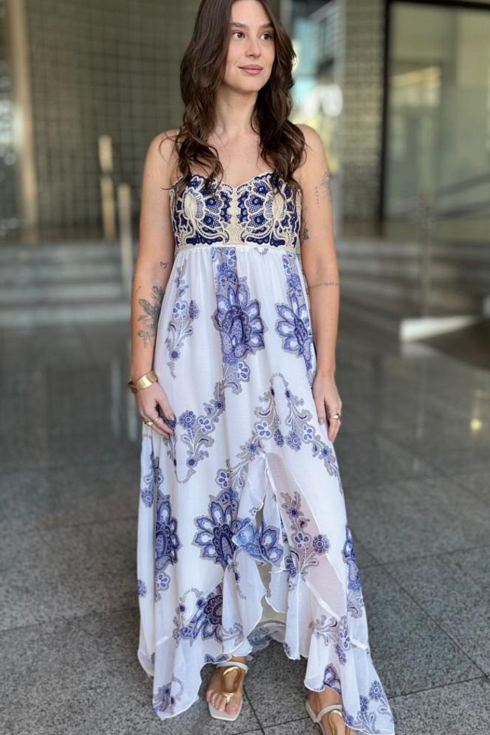 VESTIDO SOLTO DECOTE COSTAS COM ALCA LONGO OFF WHITE MORENA ROSA