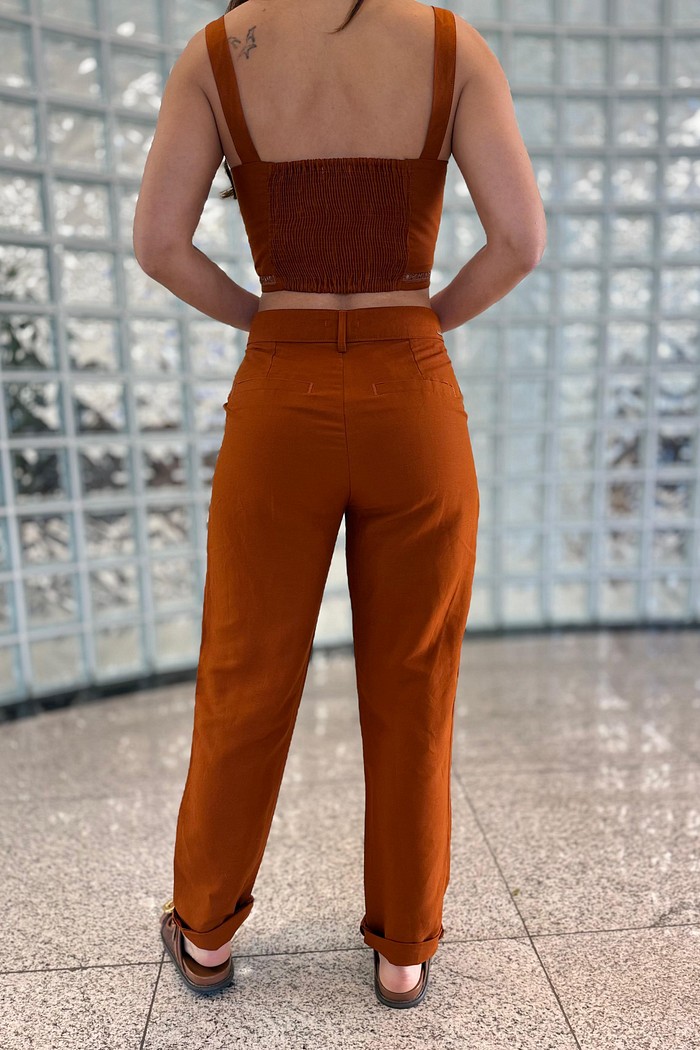 CALCA LINHO MARROM ZEUS FORUM