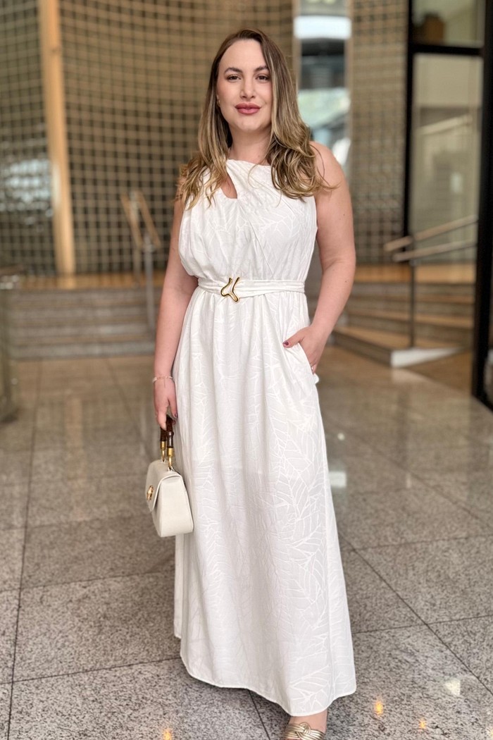 VESTIDO SOLTO UM OMBRO SO MIDI  OFF WHITE  MORENA ROSA