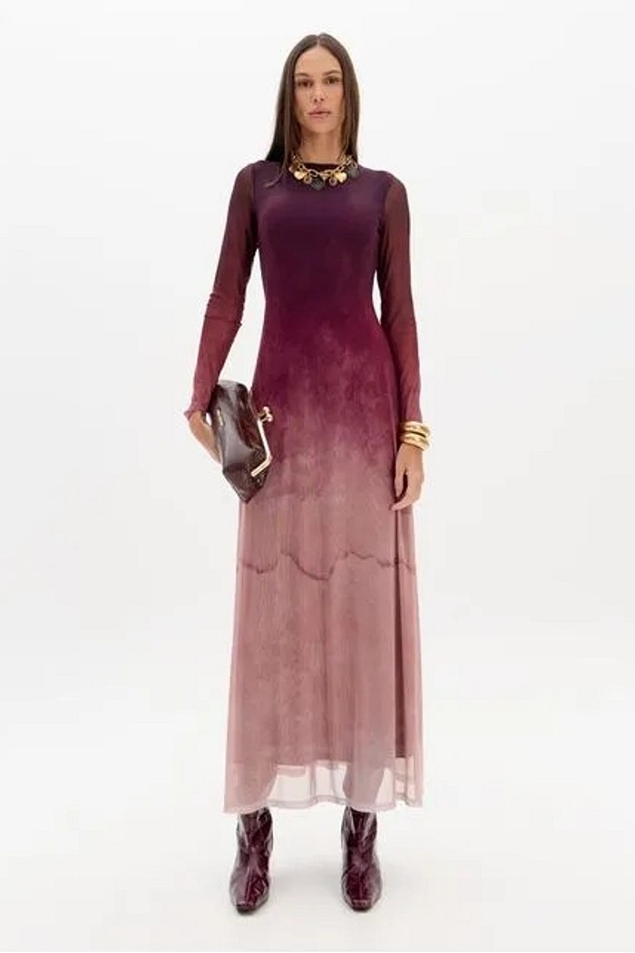 VESTIDO LONGO EVASE ESTAMPADO LANÇA PERFUME