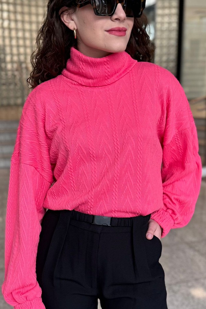 BLUSA GOLA ALTA  DETALHE PUNHO PINK MORENA ROSA