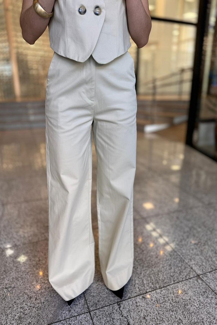 CALCA ALFAIATARIA WIDE LEG BEGE LANÇA PERFUME