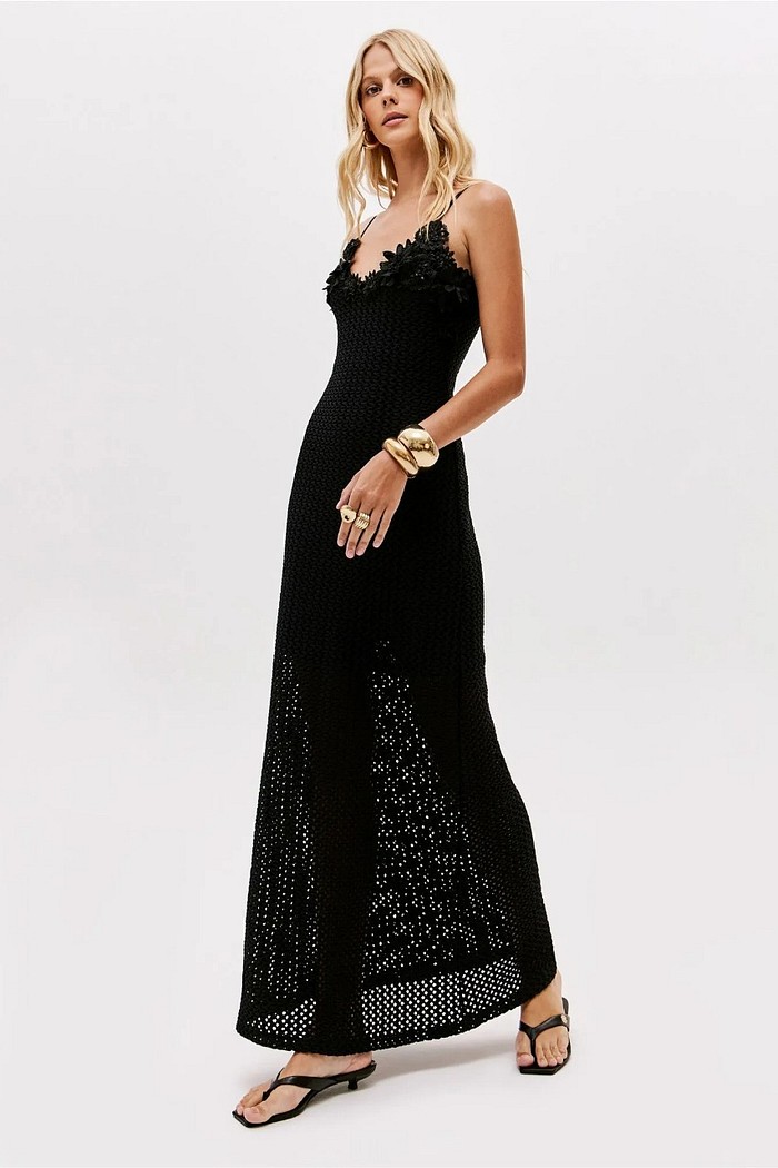 VESTIDO SUPER MIDI DE ALÇAS COM APLICAÇÃO LANÇA PERFUME