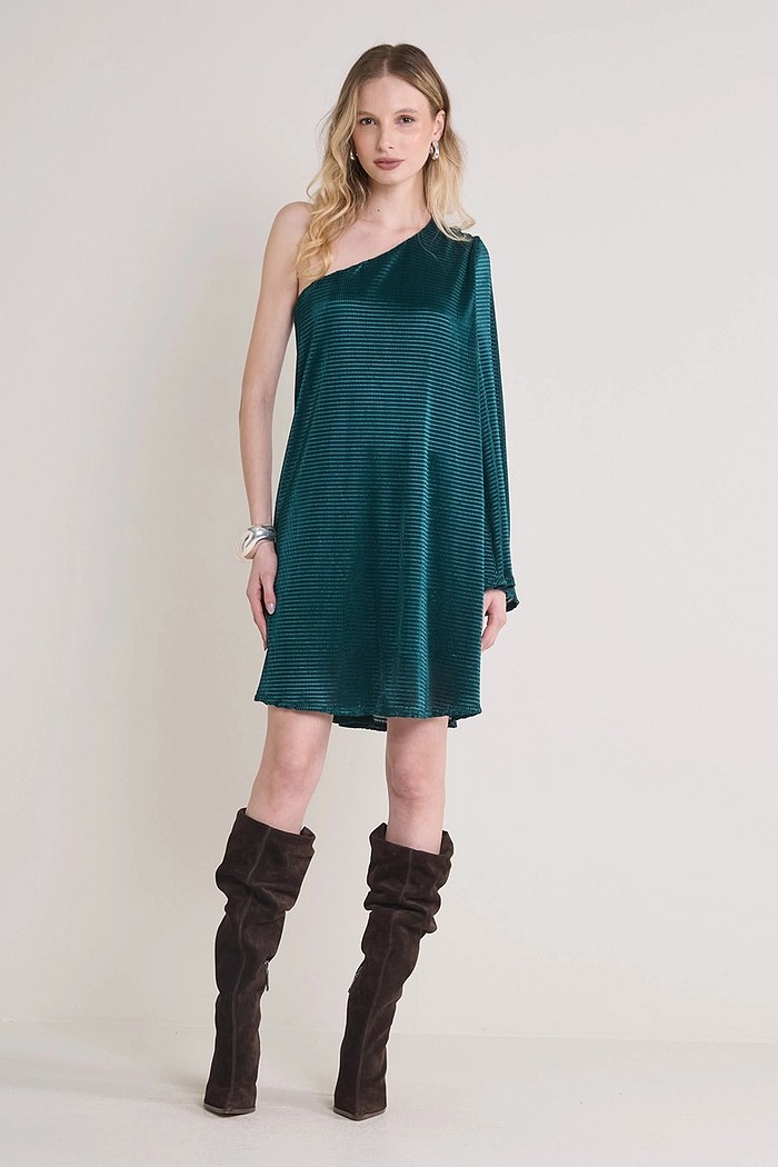 VESTIDO CURTE MANGA ÚNICA TEXTURIZADO FORUM