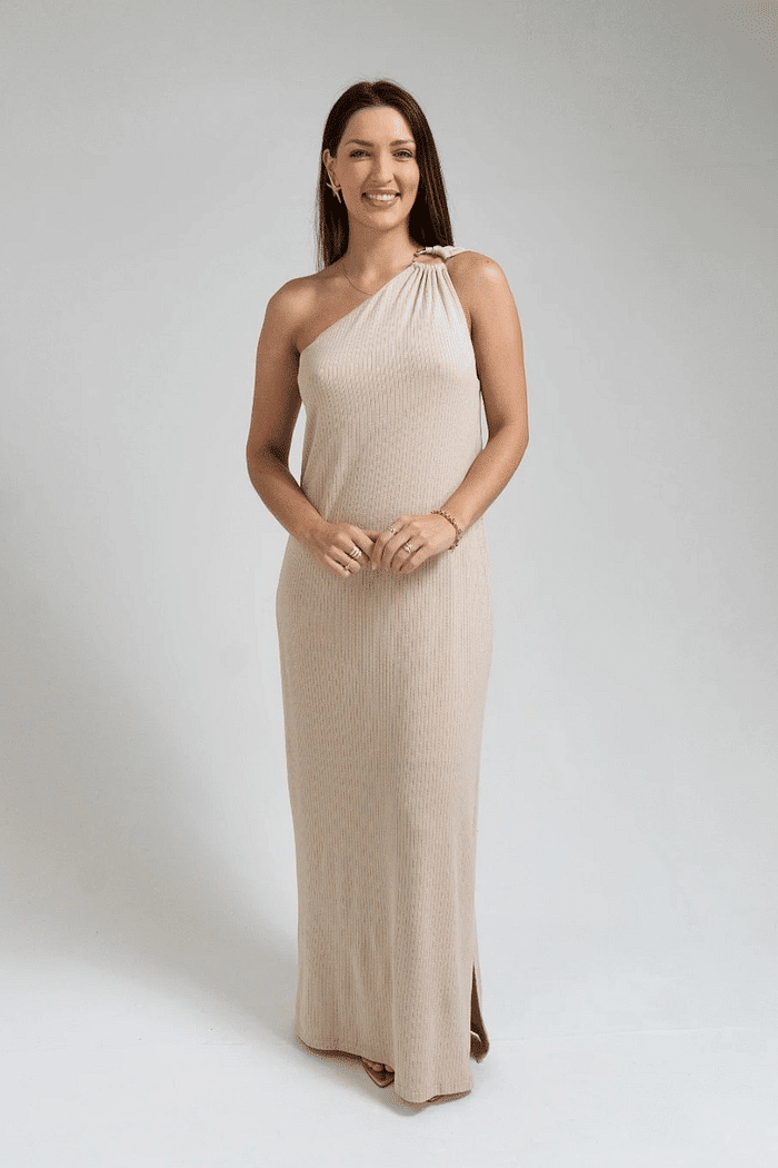 VESTIDO CANELADO BEGE PILAR  FORUM