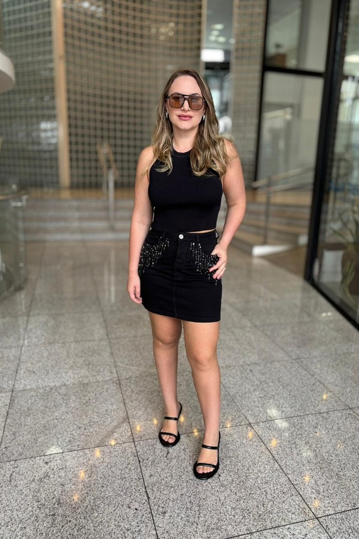 MINI SAIA BLACK BORDADA MY PLACE