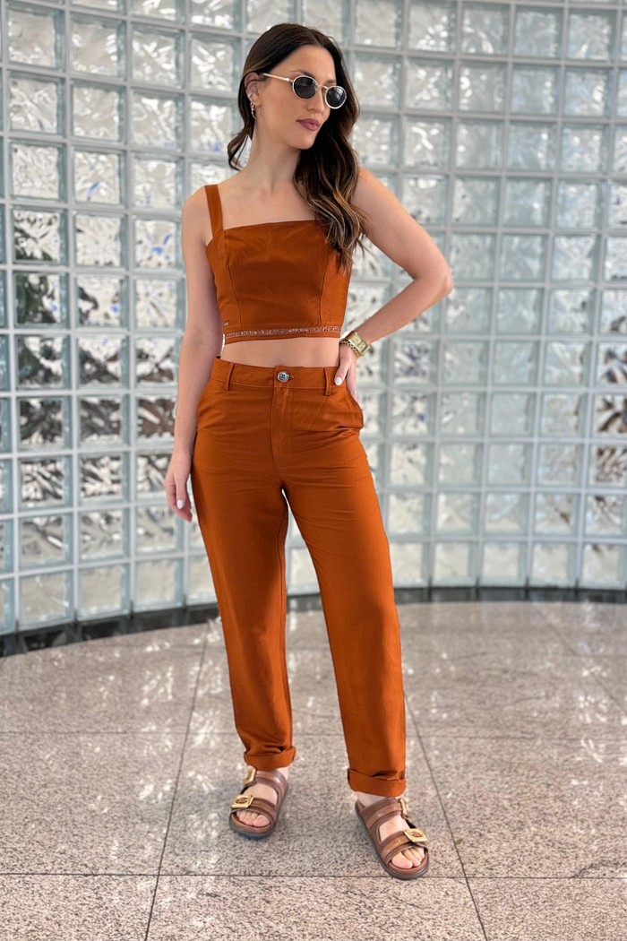 CALCA LINHO MARROM ZEUS FORUM