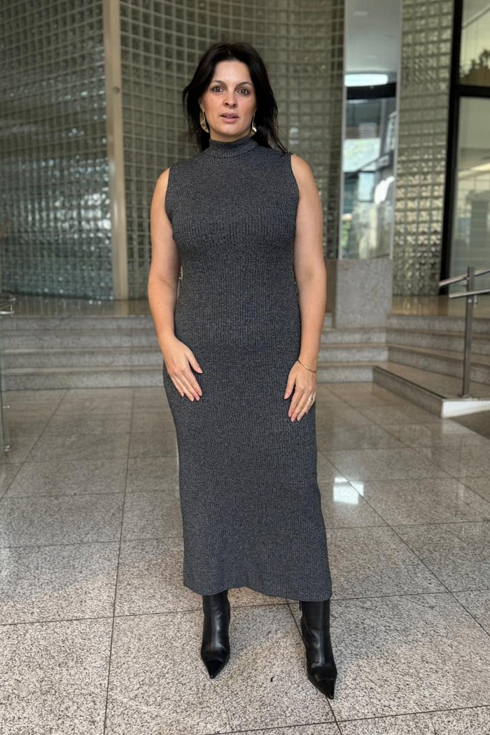 VESTIDO GOLA ALTA MESCLA  ANIMALE