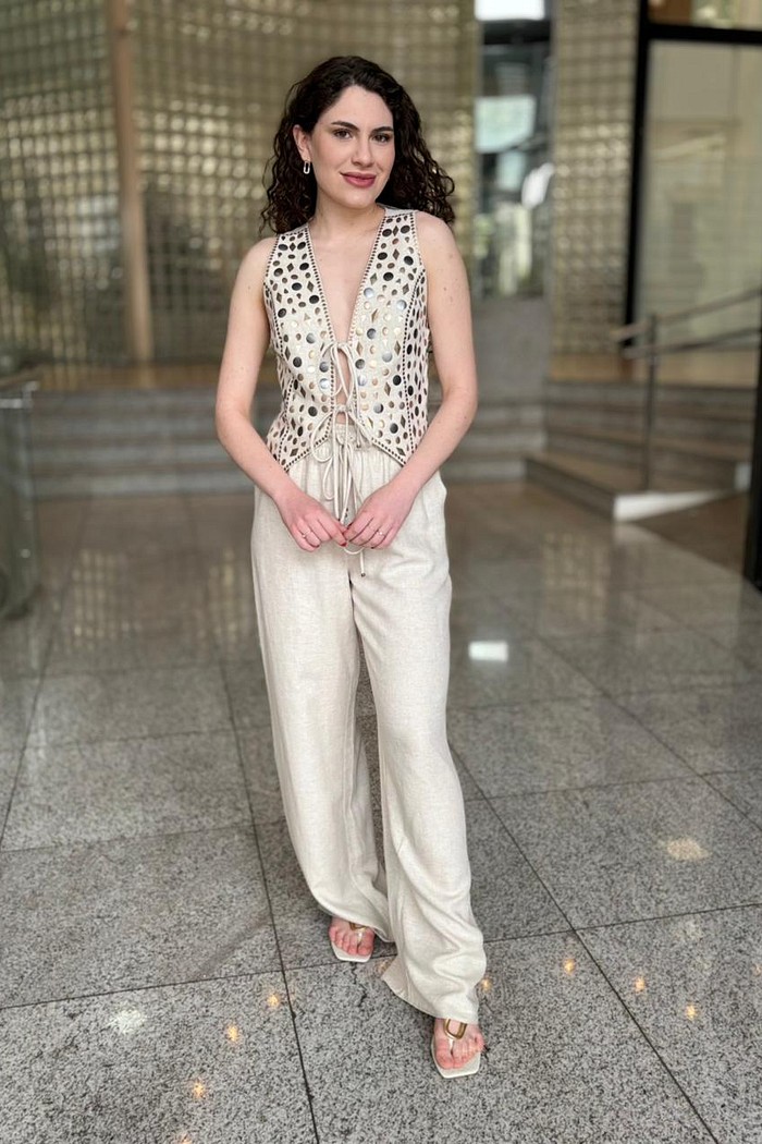 CALCA WIDE LEG CINTURA ALTA COM LINHO LANÇA PERFUME