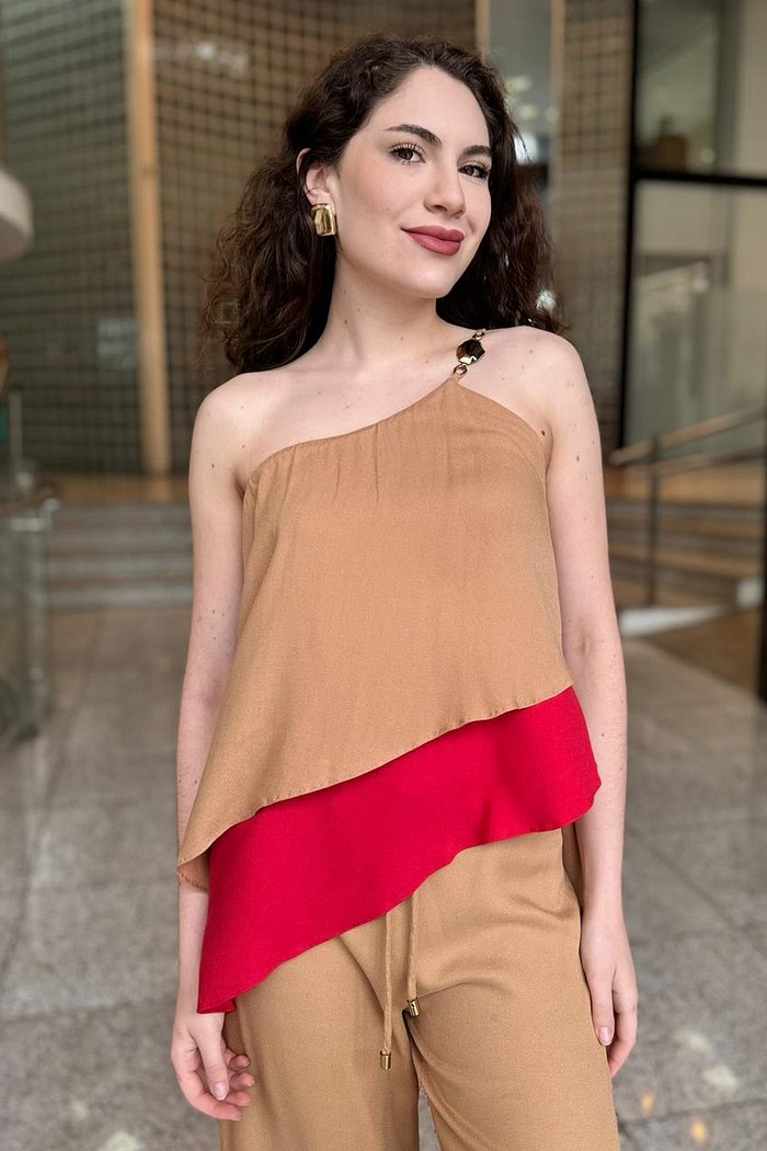 BLUSA DECOTE ASSIMETRICO ALCA BICOLOR MORENA ROSA