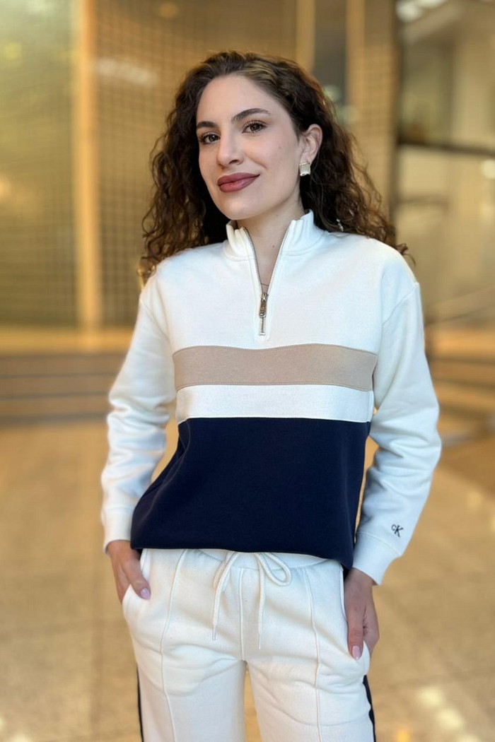 CASACO MOLETOM RECORTES OFF WHITE CALVIN KLEIN