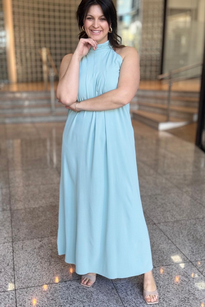 VESTIDO SOLTO GOLA ALTA SEM MANGA LONGO AZUL MORENA ROSA