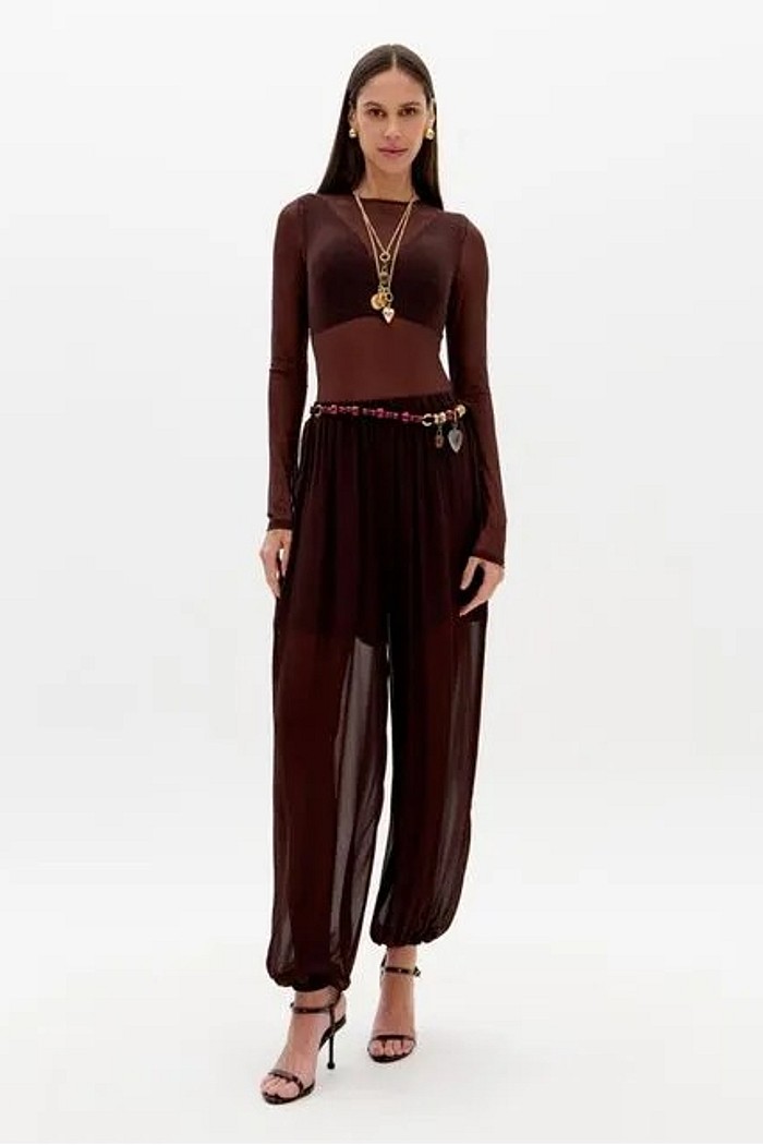 CALCA JOGGING DE CHIFFON  MARROM LANÇA PERFUME