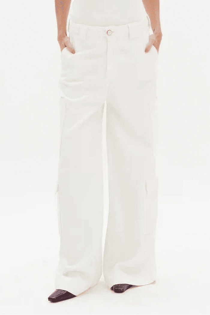 CALCA SARJA RELAXED CARGO HIGH OFF WHITE LANÇA PERFUME