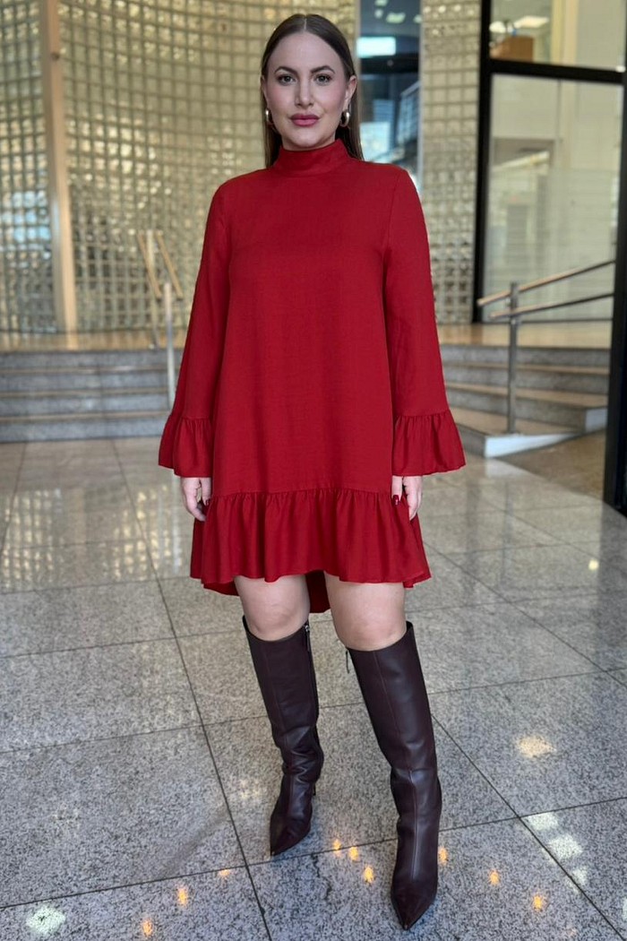 VESTIDO CURTO MANGA LONGA VERMELHO LANÇA PERFUME