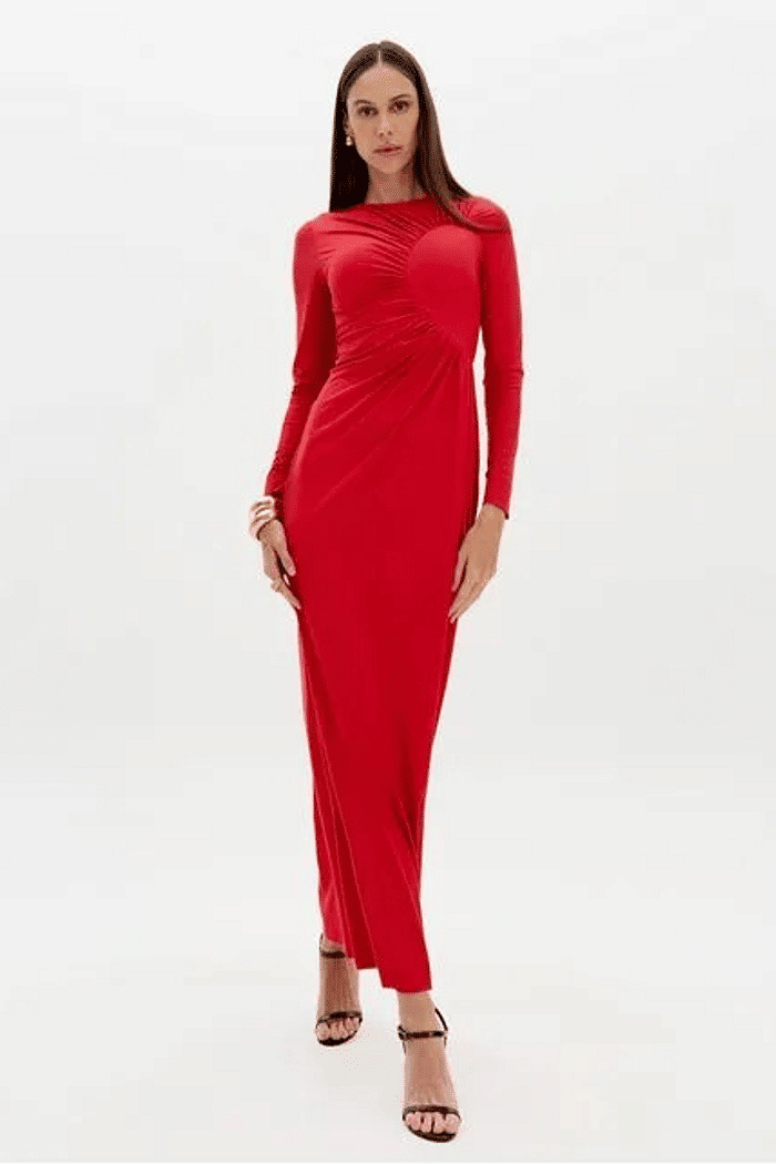 VESTIDO SUPER MIDI MANGA LONGA VERMELHO