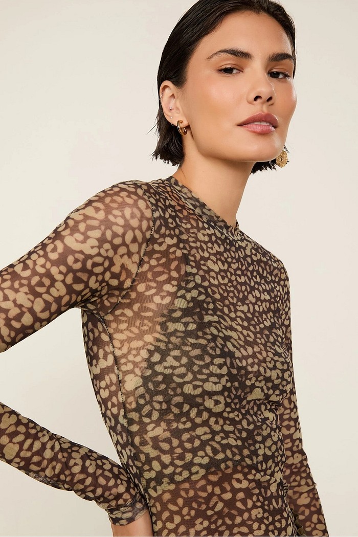 BLUSA GOLA CARECA DE TULE ONÇA ANIMALE