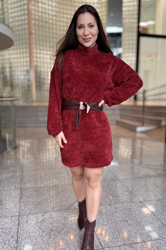 VESTIDO DE TRICOT GOLA MORENA ROSA