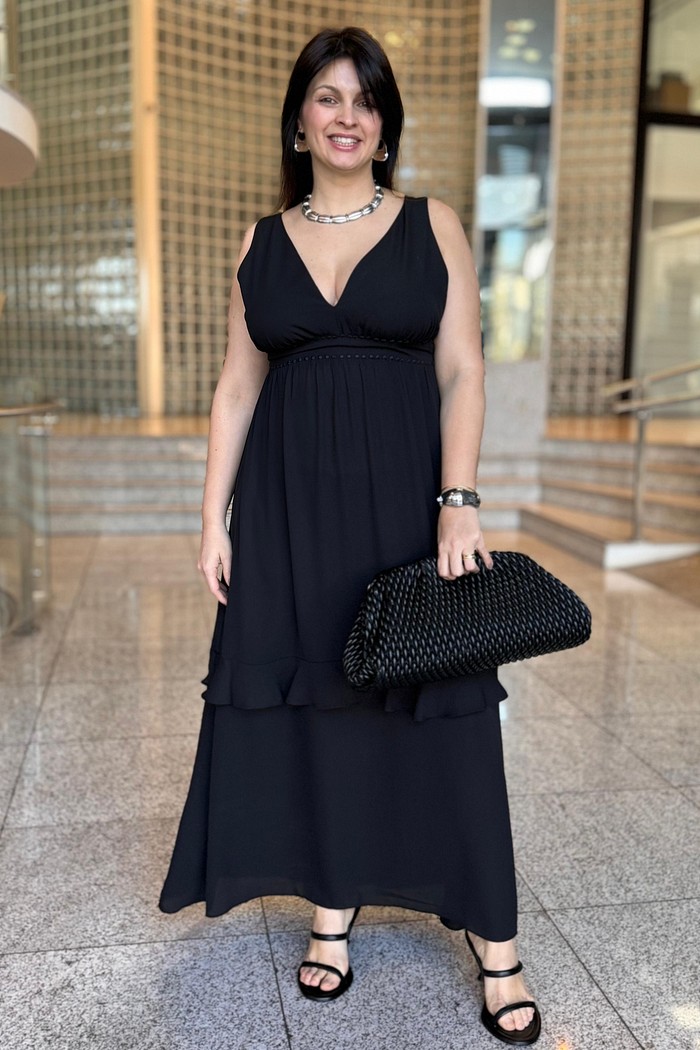 VESTIDO SOLTO DECOTE V COM ALCA MIDI MORENA ROSA