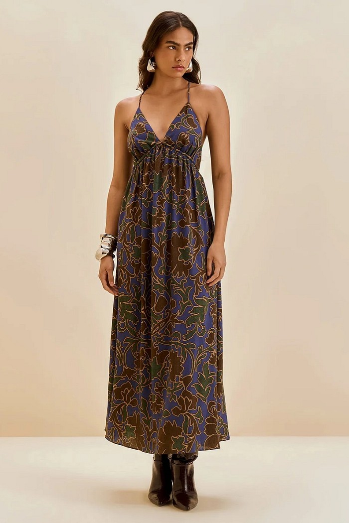 VESTIDO SOLTO LONGO AZUL MORENA ROSA