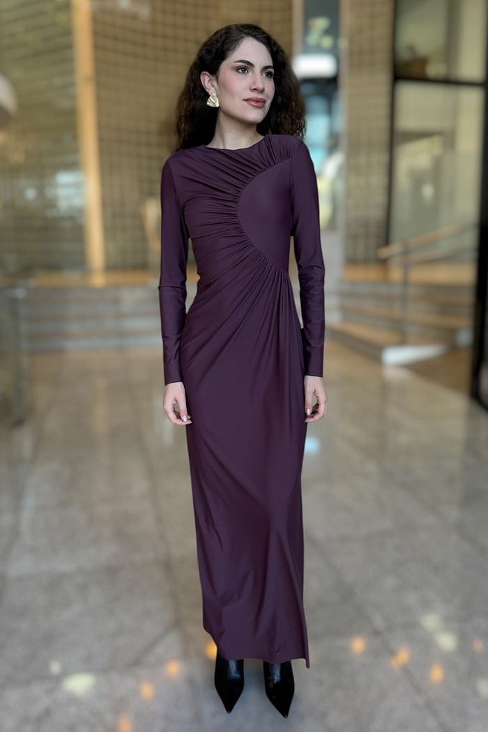 VESTIDO SUPER MIDI MANGA LONGA BORDO LANÇA PERFUME