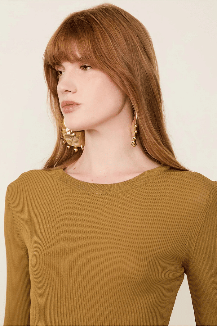 TOP MANGA LONGA CANELADO DE TRICOT COLOR ANIMALE