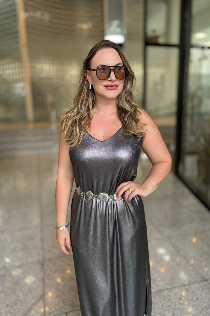 VESTIDO LONGO MALHA FOIL  PRATA CALVIN KLEIN