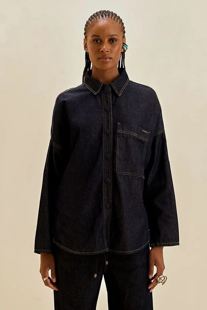 CAMISA OVERSIZED GOLA CLASSICA JEANS MORENA ROSA