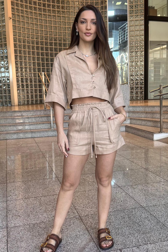 SHORT AMPLO DE LINHO NATURAL ANIMALE