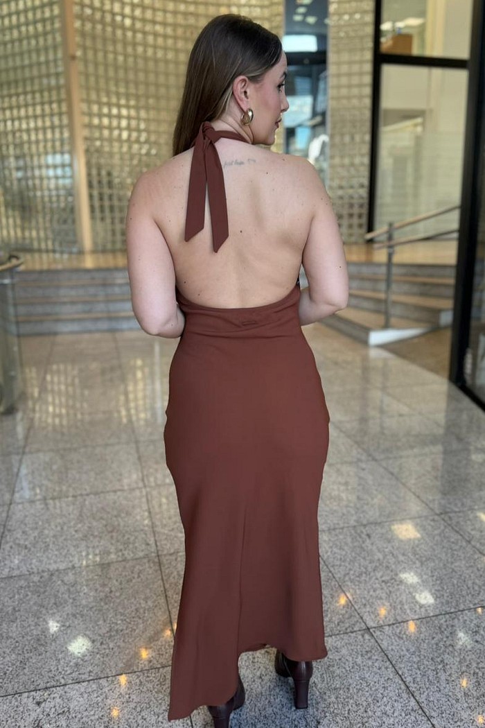 VESTIDO MIDI MARROM IMBUIA FORUM